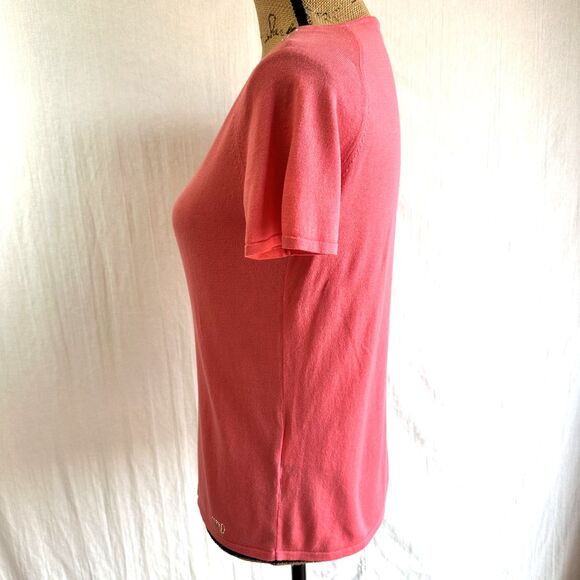 VDP Collection Coral Women's Rhinestone Scoop Neck Short Sleeve Sweater Top Sz M - Picture 5 of 15